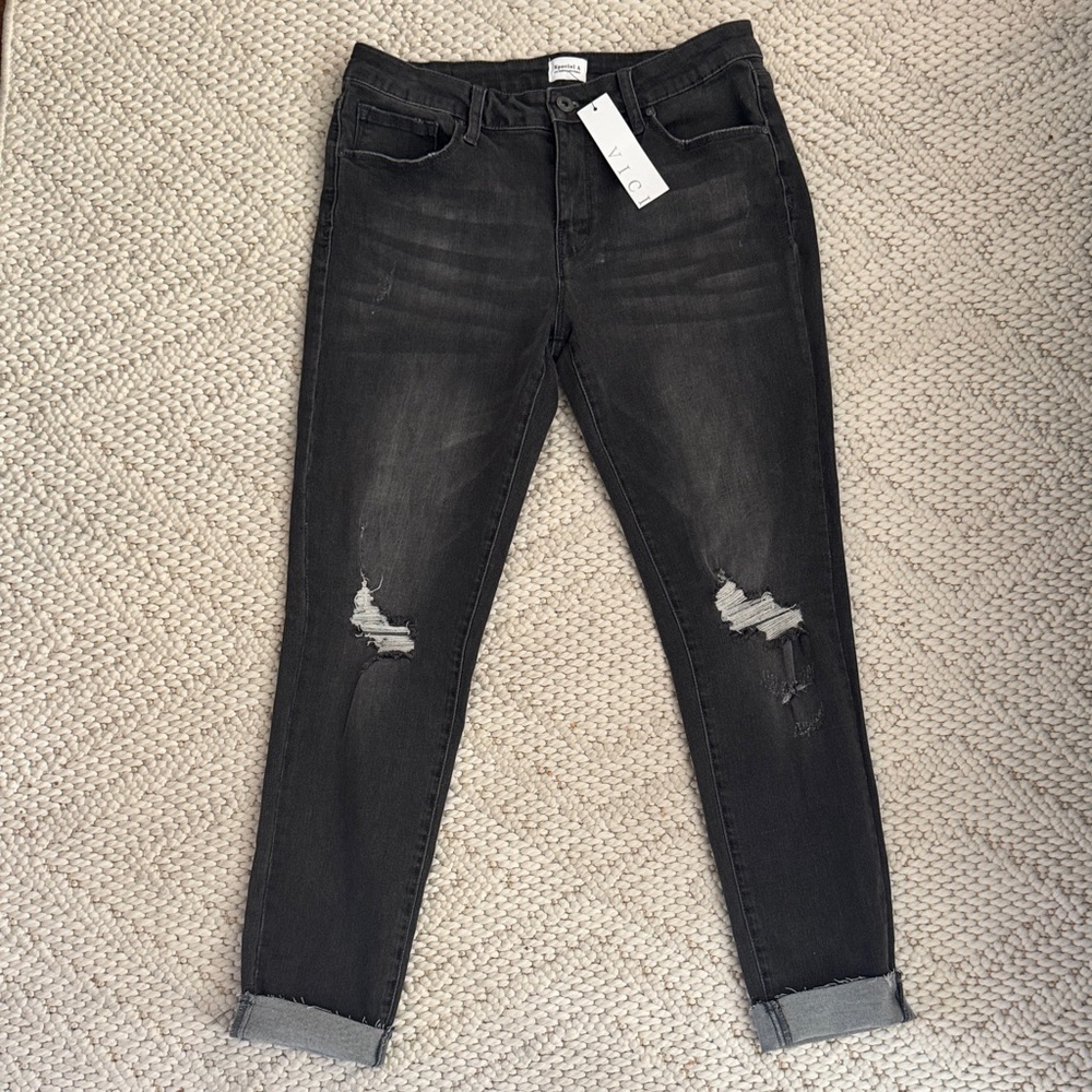 Dark Grey Distressed Skinny Jeans